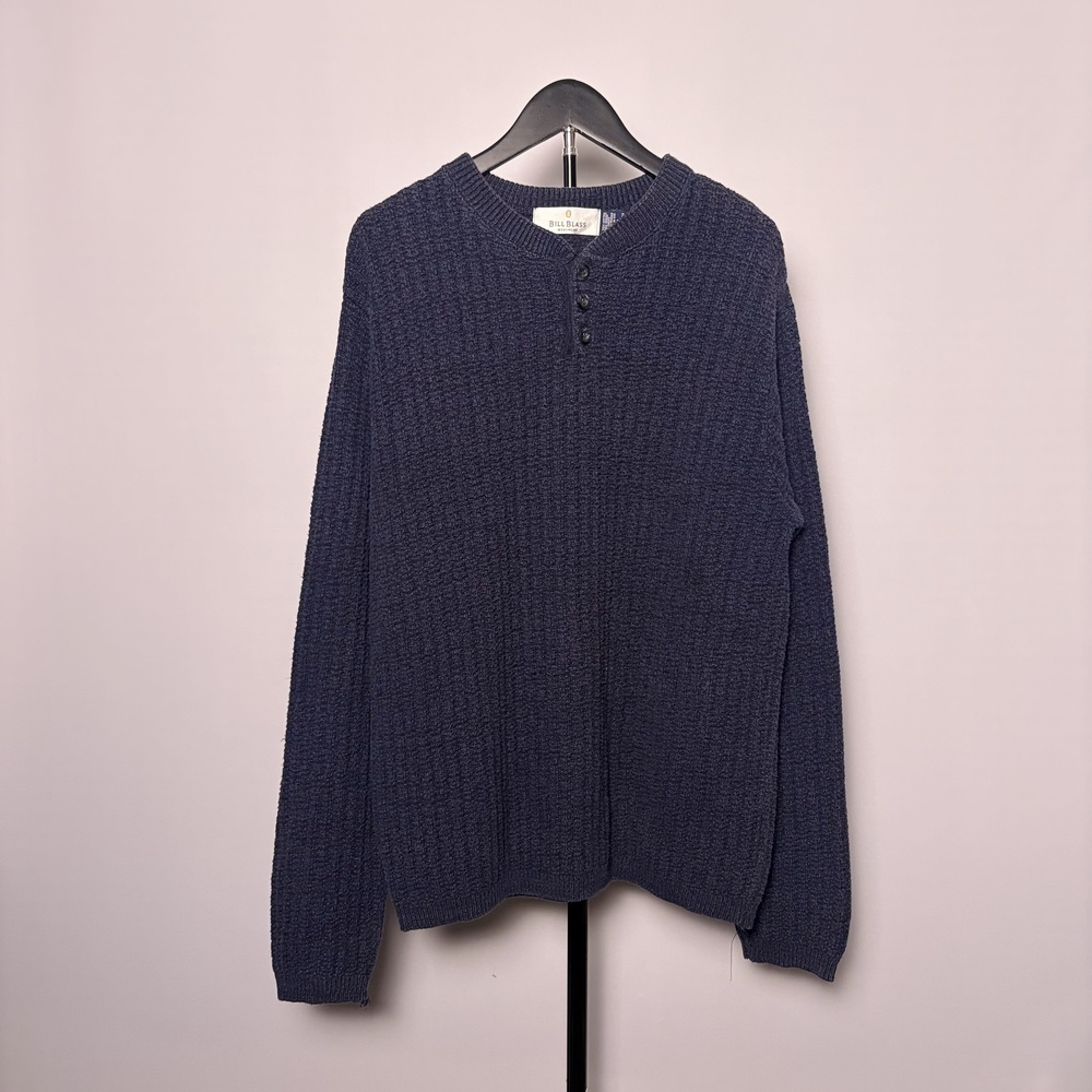 Bill Blass Menswear Henley Sweater Navy Blue Size M Cotton Blend Made in USA